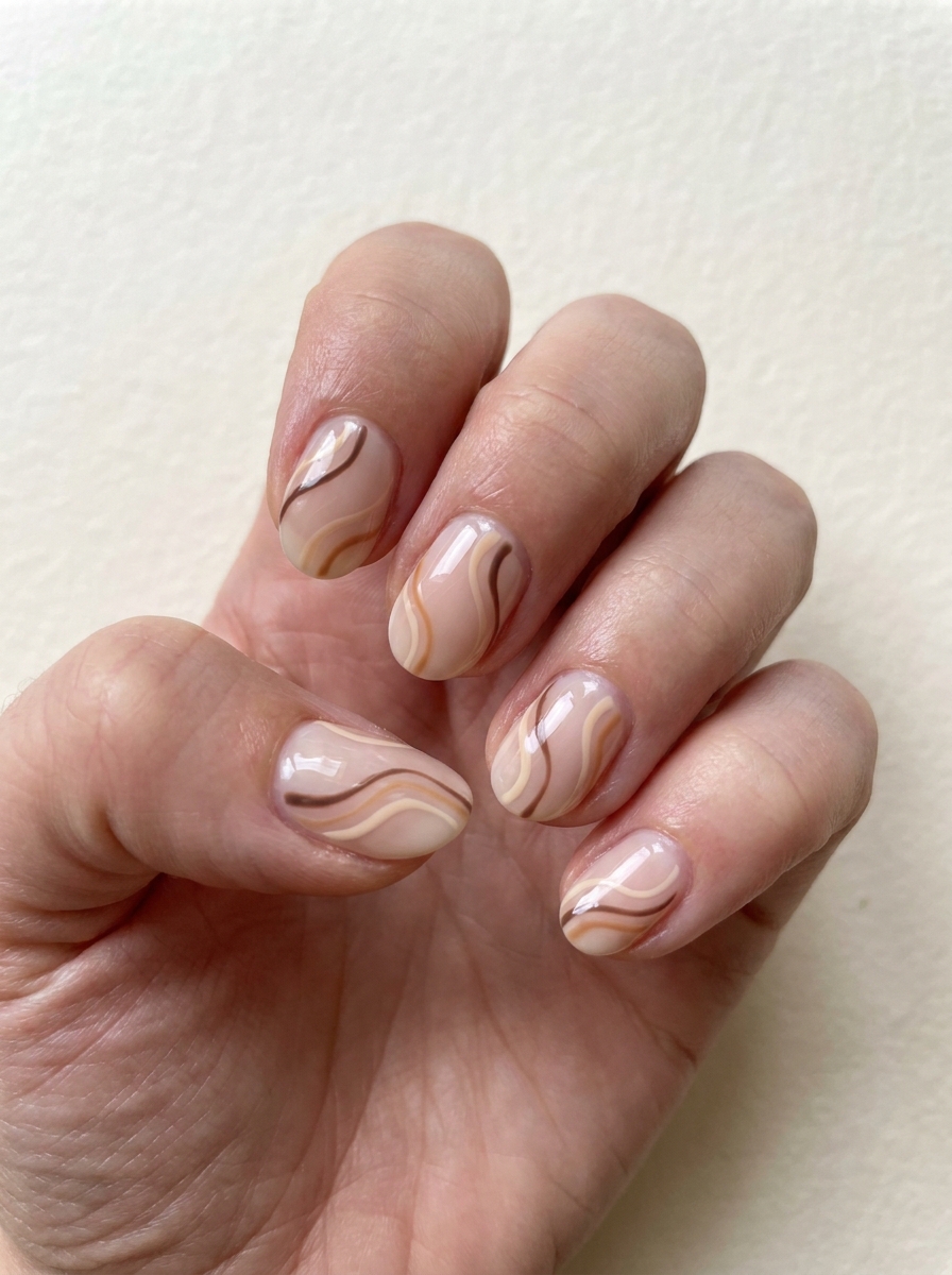 Chocolate Brown Swirl Nails als Nailart Herbst Ideen Inspiration 2026